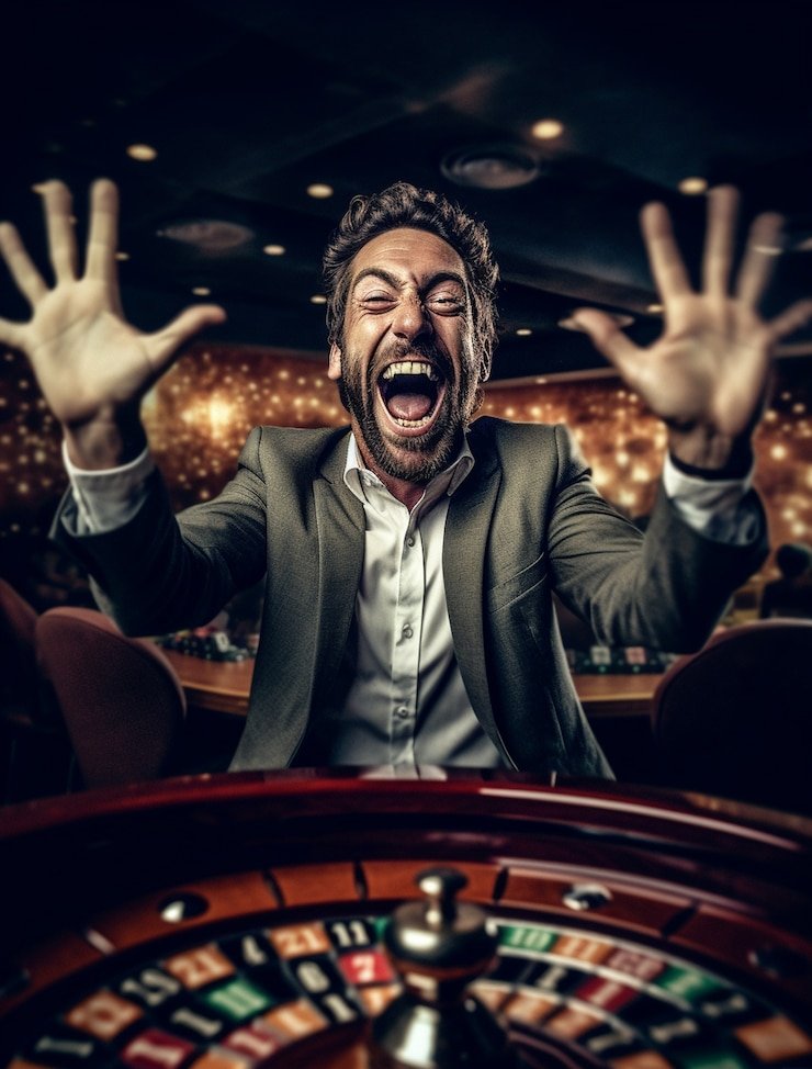 Table game interface showing cards and chips in elegant casino setting
